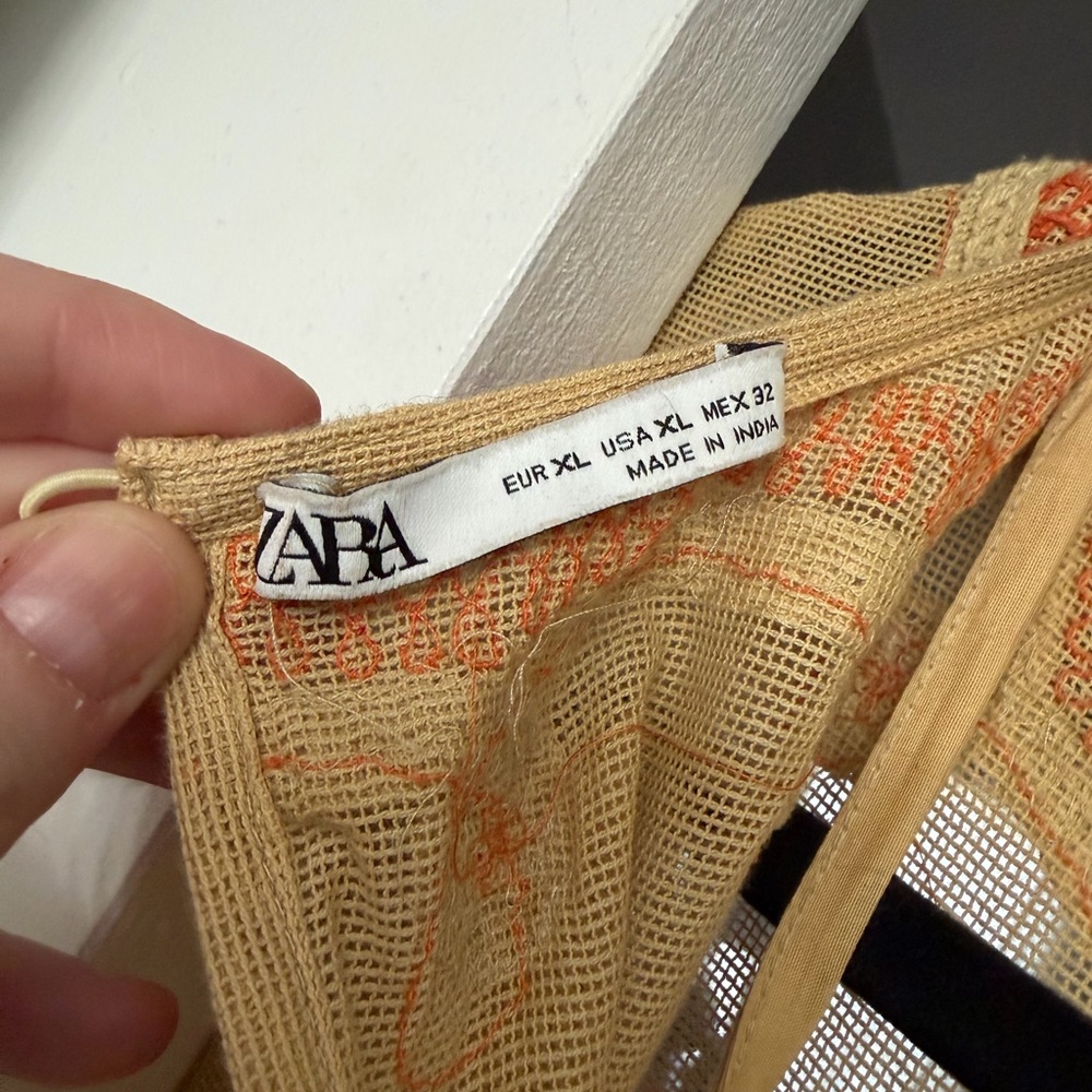 Embroidered Mesh Orange Pattern Dress - Picture 2 of 3